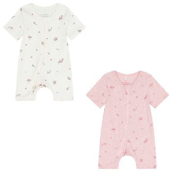 Baby Girls White & Pink Rompers ( 2 Pack )