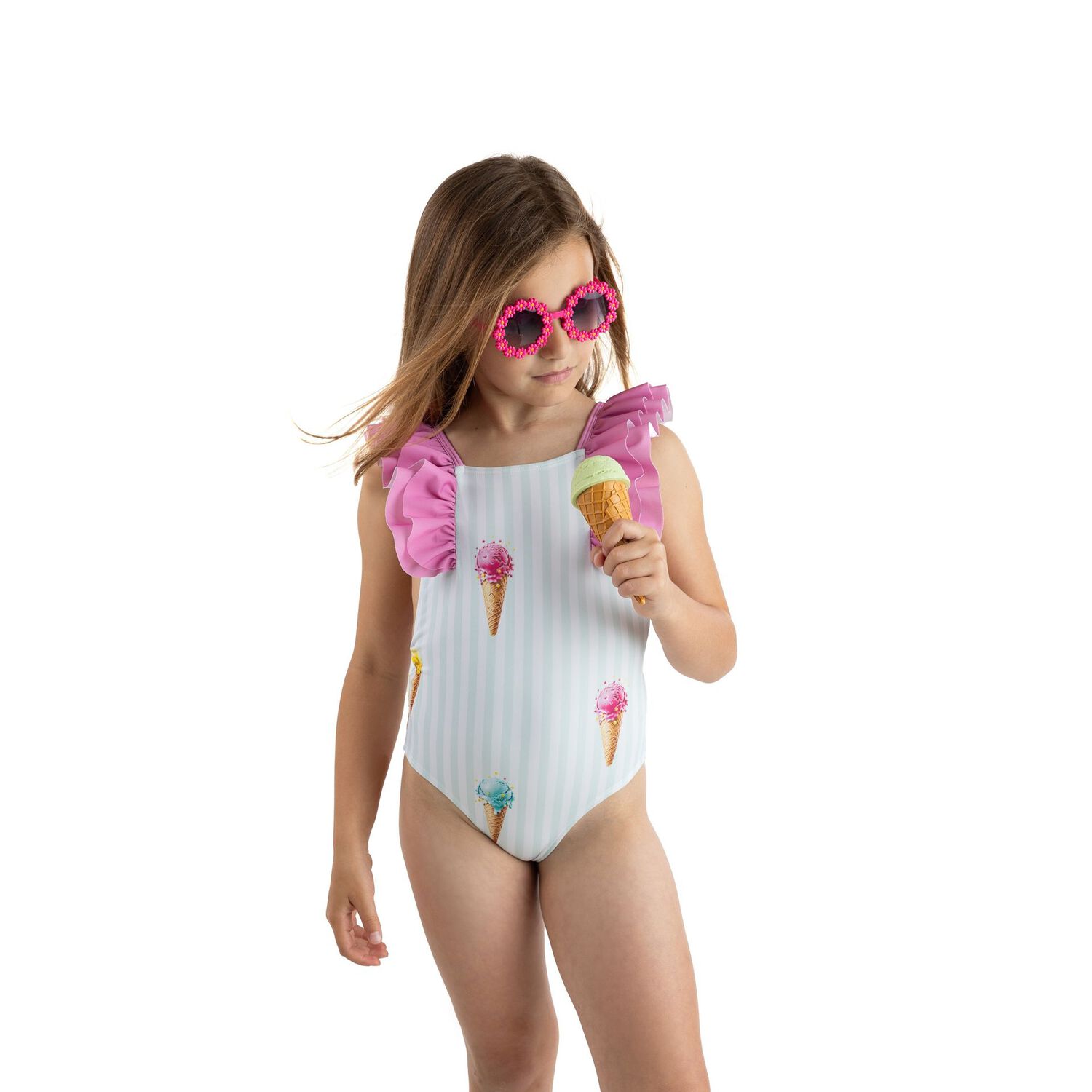 Girls Green & Pink Ice Cream Swimsuit, 1, hi-res image number null