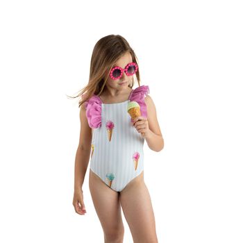 Girls Green & Pink Ice Cream Swimsuit