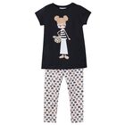 Girls Black & Beige Cotton Printed Leggings Set, 2, hi-res