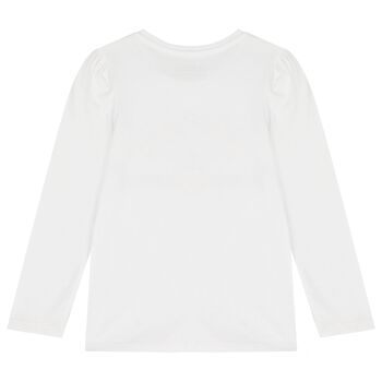 Girls White Logo Long Sleeve Top