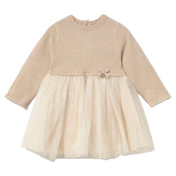 Younger Girls Beige & Ivory Tulle Dress