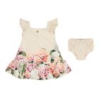 Baby Girls Beige Floral Striped Dress Set, 1, hi-res