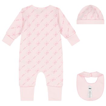Baby Girls Pink Logo Romper Gift Set