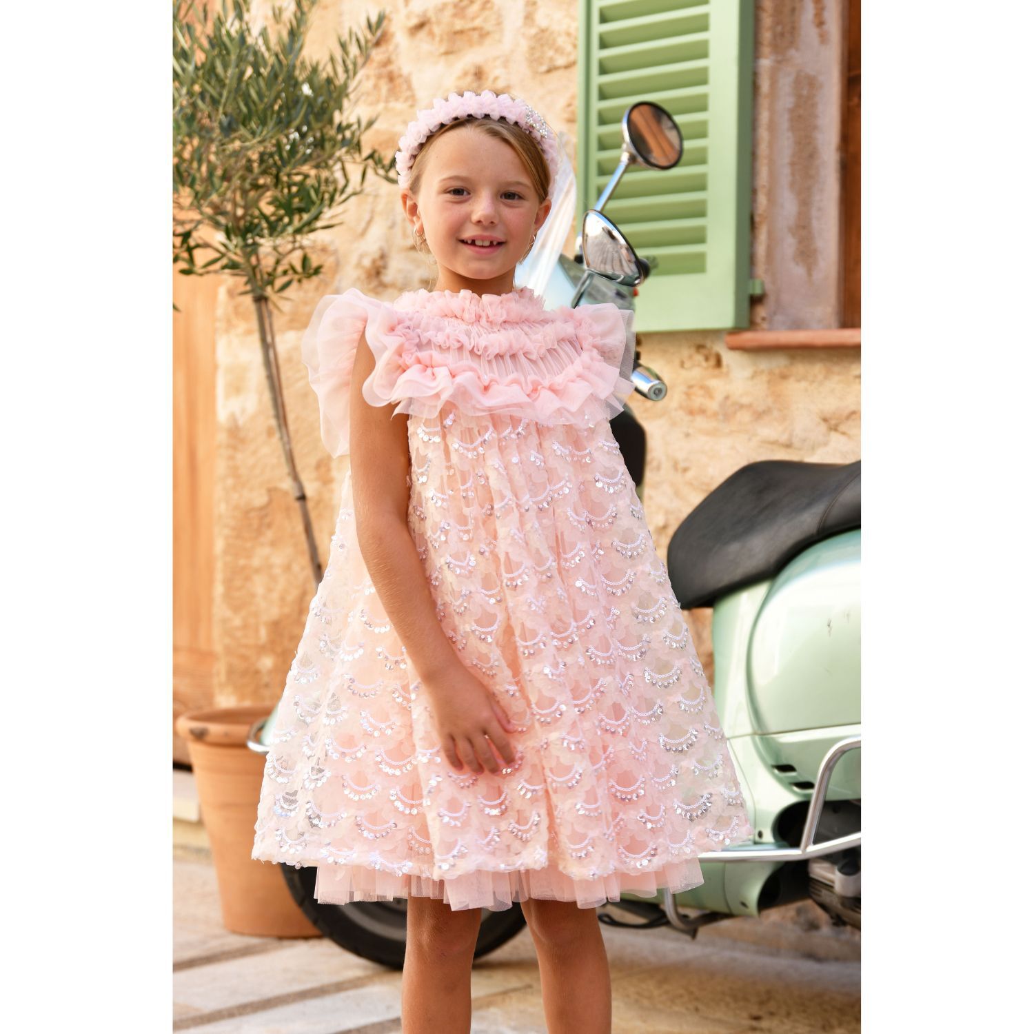Girls Pink Sequin Tulle Dress, 1, hi-res image number null