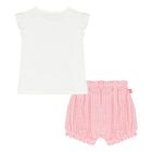 Younger Girls White & Pink Shorts Set, 1, hi-res