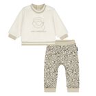 Younger Boys Ivory & Beige Ikonik Karl Tracksuit , 1, hi-res