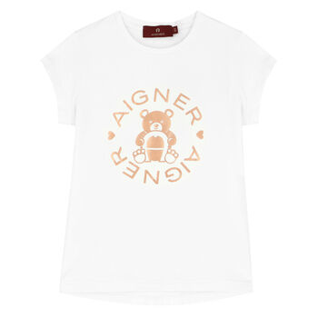 Girls White Bear Logo T-Shirt