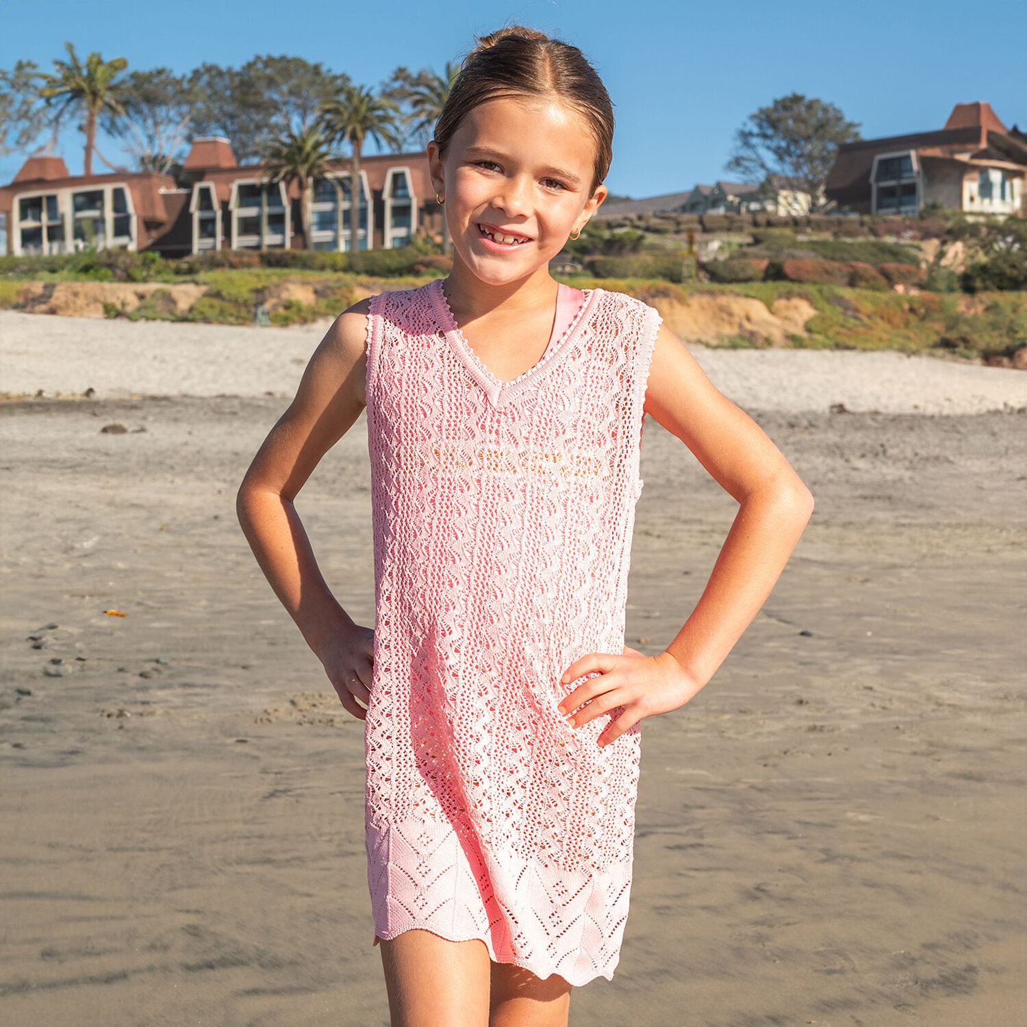 Girls Pink Knitted Dress, 1, hi-res