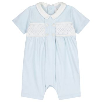 Baby Boys Blue Embroidered Romper
