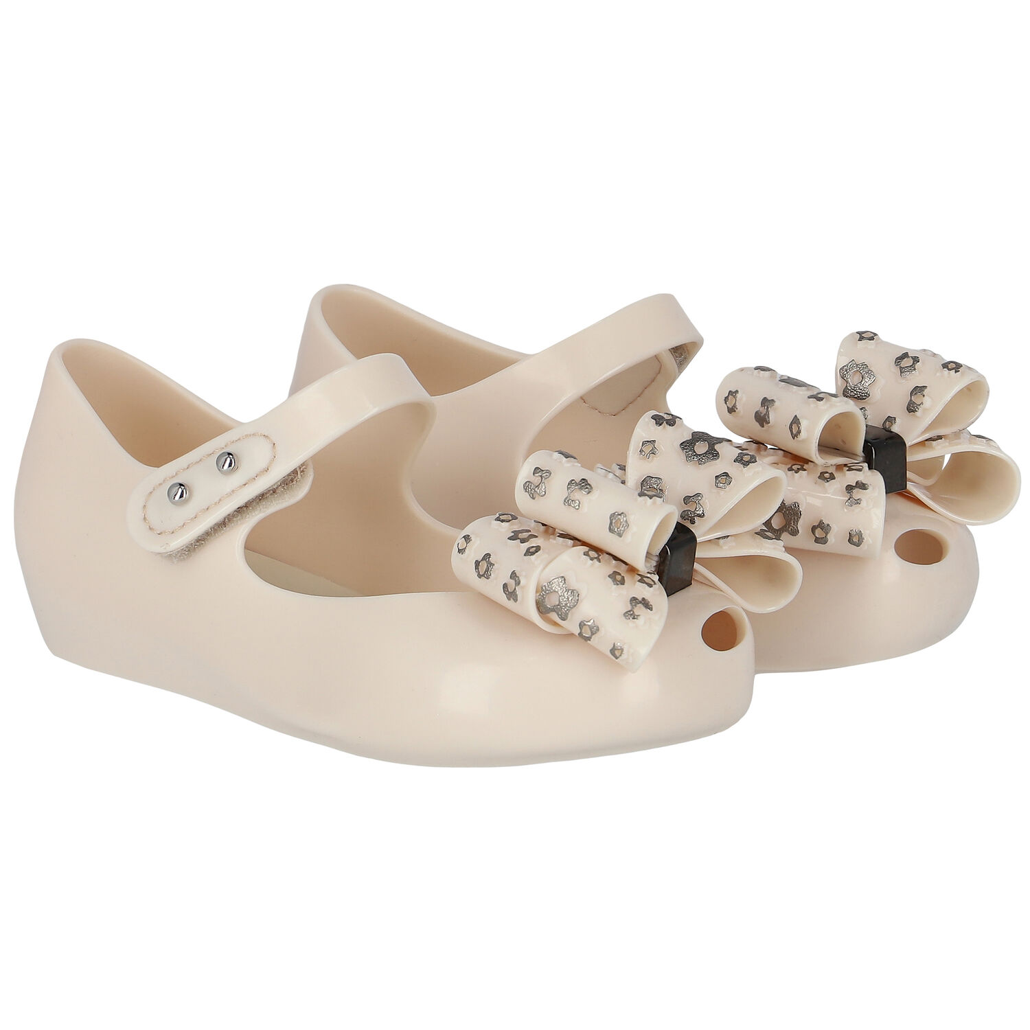 Younger Girls Beige Bow Jelly Shoes, 1, hi-res