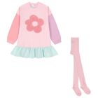 Girls Pink Flower Dress Set, 1, hi-res