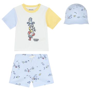 Baby Boys White & Blue Logo Shorts Set
