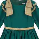 Girls Green & Gold Bow Chiffon Dress, 1, hi-res