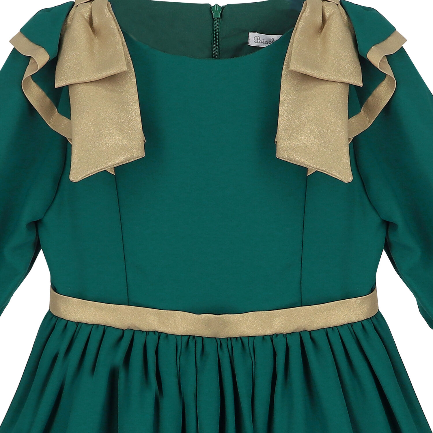 Girls Green & Gold Bow Chiffon Dress, 1, hi-res image number null
