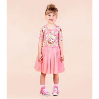 Girls Pink Floral Tulle Dress
