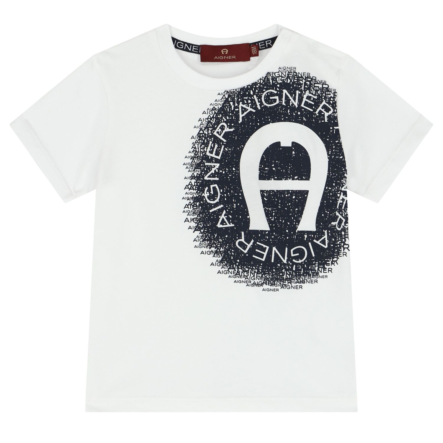 Younger Boys White & Navy Logo T-Shirt, 2, hi-res