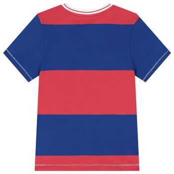 Boys Red & Blue Striped Teddy Bear T-Shirt