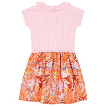Girls Pink & Orange Logo Dress