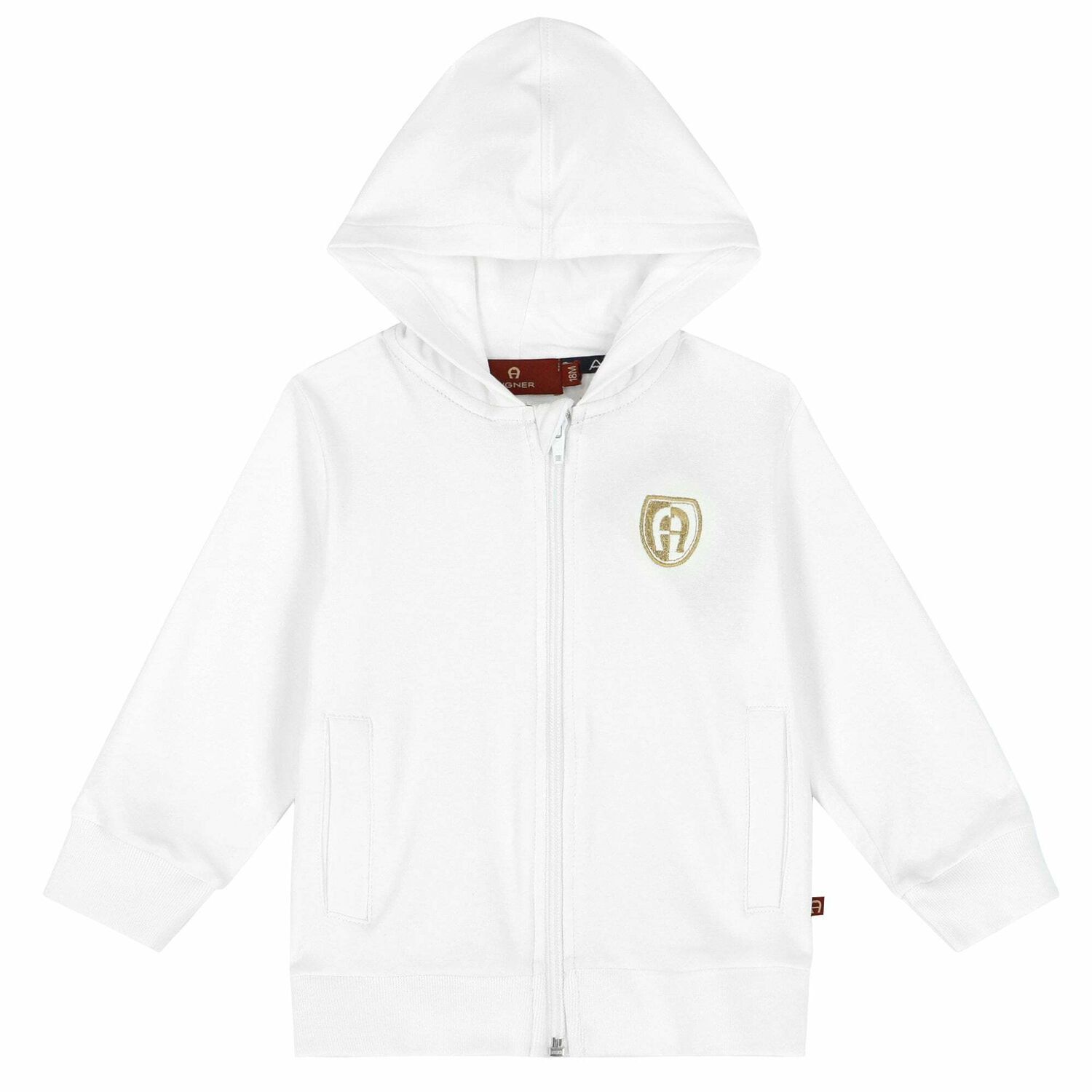 Younger Boys White Logo Zip Up Top, 1, hi-res