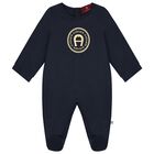 Baby Boys Navy Blue Logo Babygrow, 3, hi-res