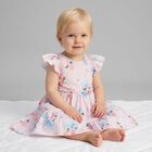 Younger Girls Pink Florals & Bows Dress, 1, hi-res