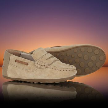 Younger Boys Beige Suede Leather Moccasins
