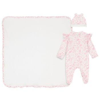 Baby Girls White & Pink Floral Babygrow Gift Set