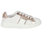 Girls White & Rose Gold Logo Trainers, 1, hi-res
