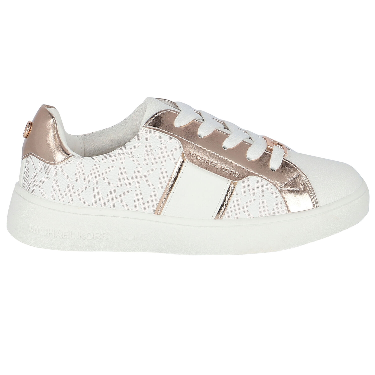 Girls White & Rose Gold Logo Trainers, 1, hi-res