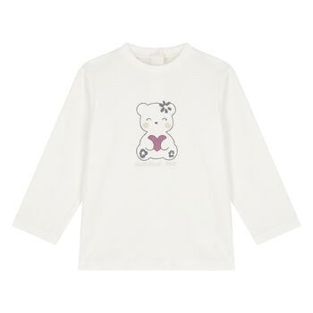 Younger Girls Ivory Teddy Bear Long Sleeve Top