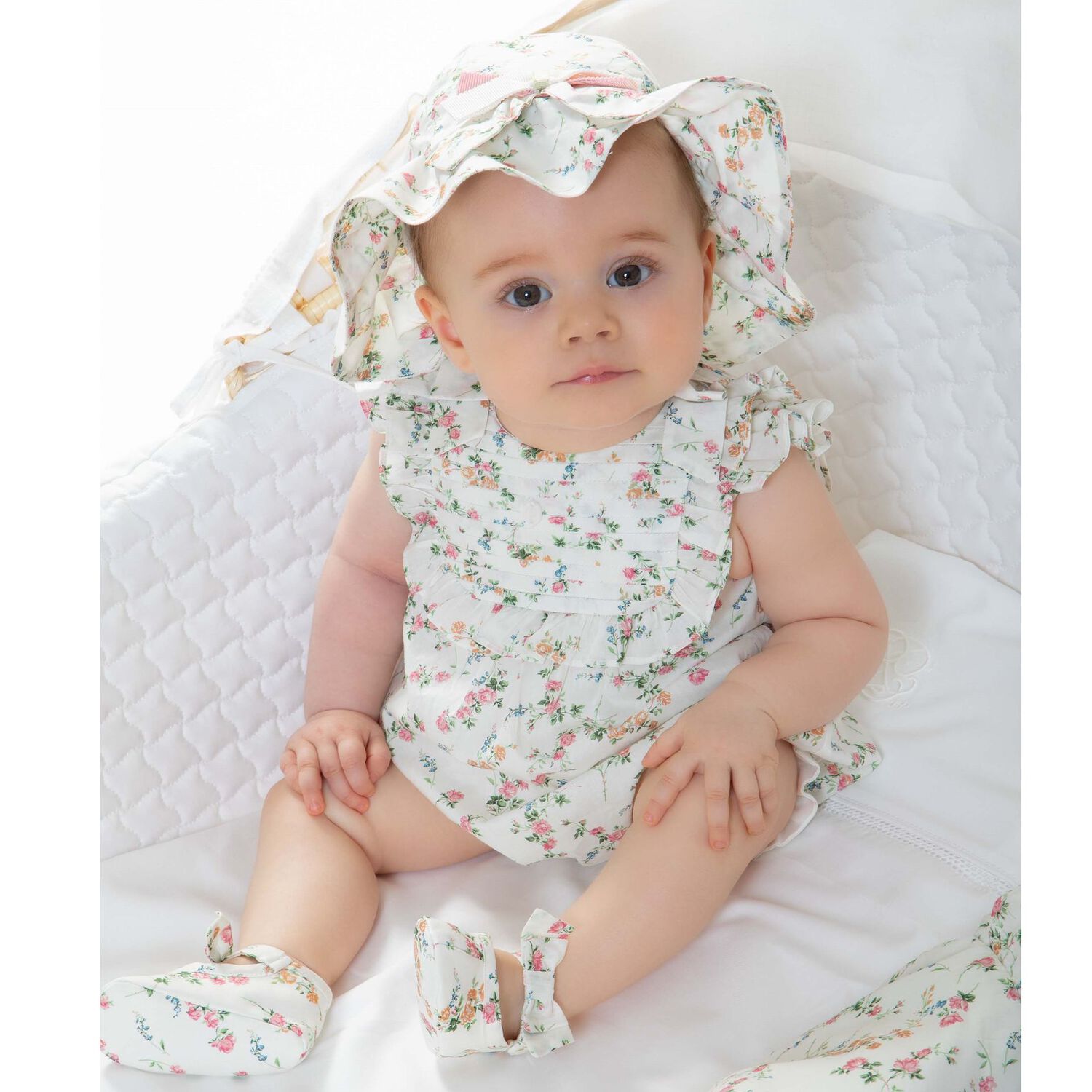 Baby Girls Ivory Liberty Print Floral Romper, 1, hi-res