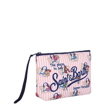 Girls White & Pink Striped Aline Logo Pouch ( 15cm )