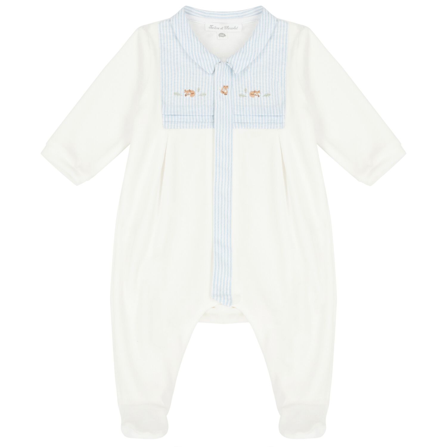 Baby Boys Ivory & Blue Embroidered Babygrow, 1, hi-res image number null