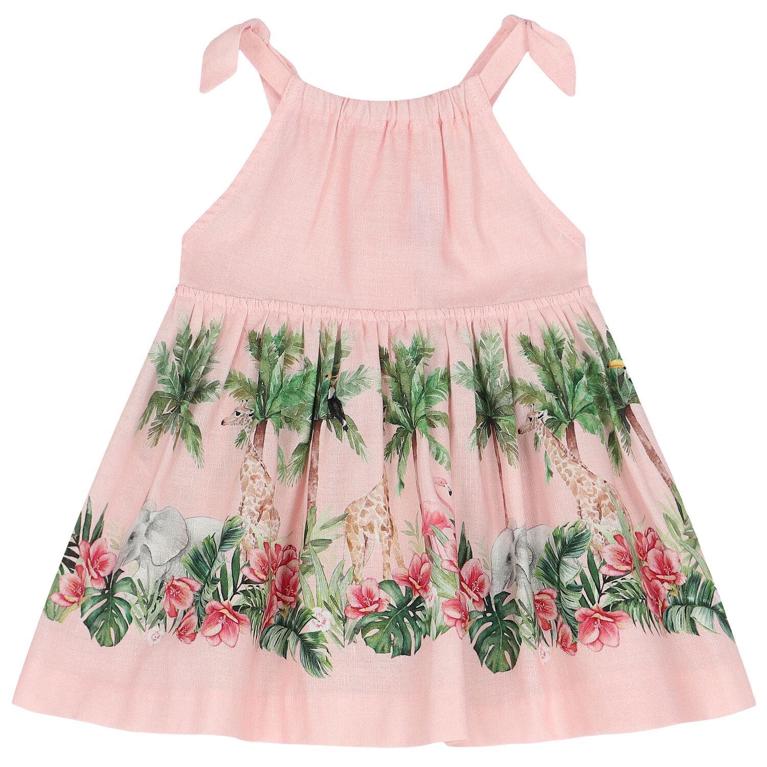 Younger Girls Pink Linen Dress, 1, hi-res
