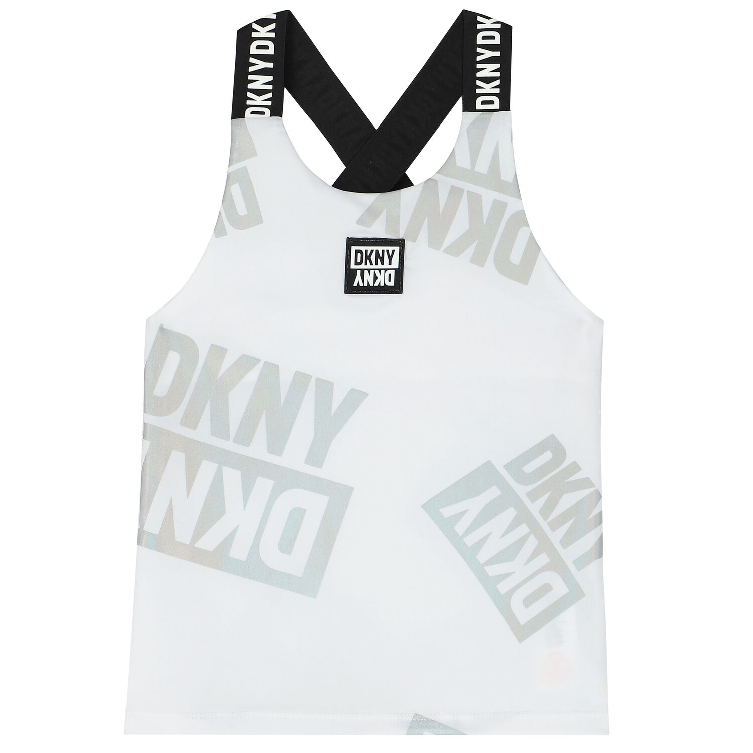 Girls White Iridescent Logo Top, 1, hi-res