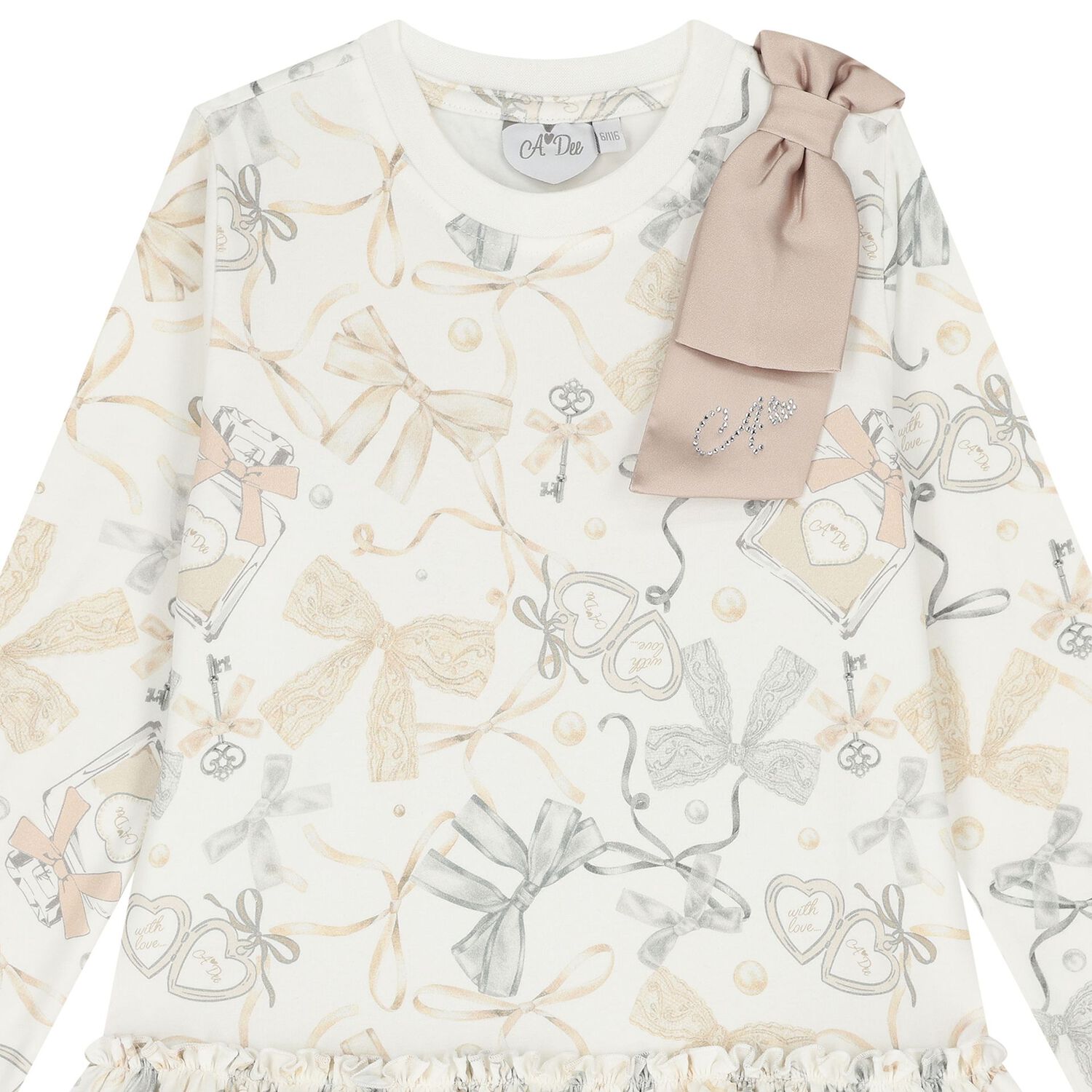 Girls Ivory Bow Dress, 1, hi-res