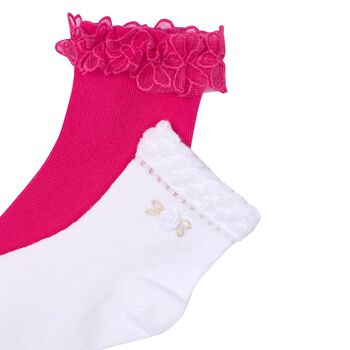 Girls Pink & White Cotton Socks ( 2-Pack )