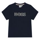 Younger Boys Navy Blue Logo T-Shirt, 3, hi-res