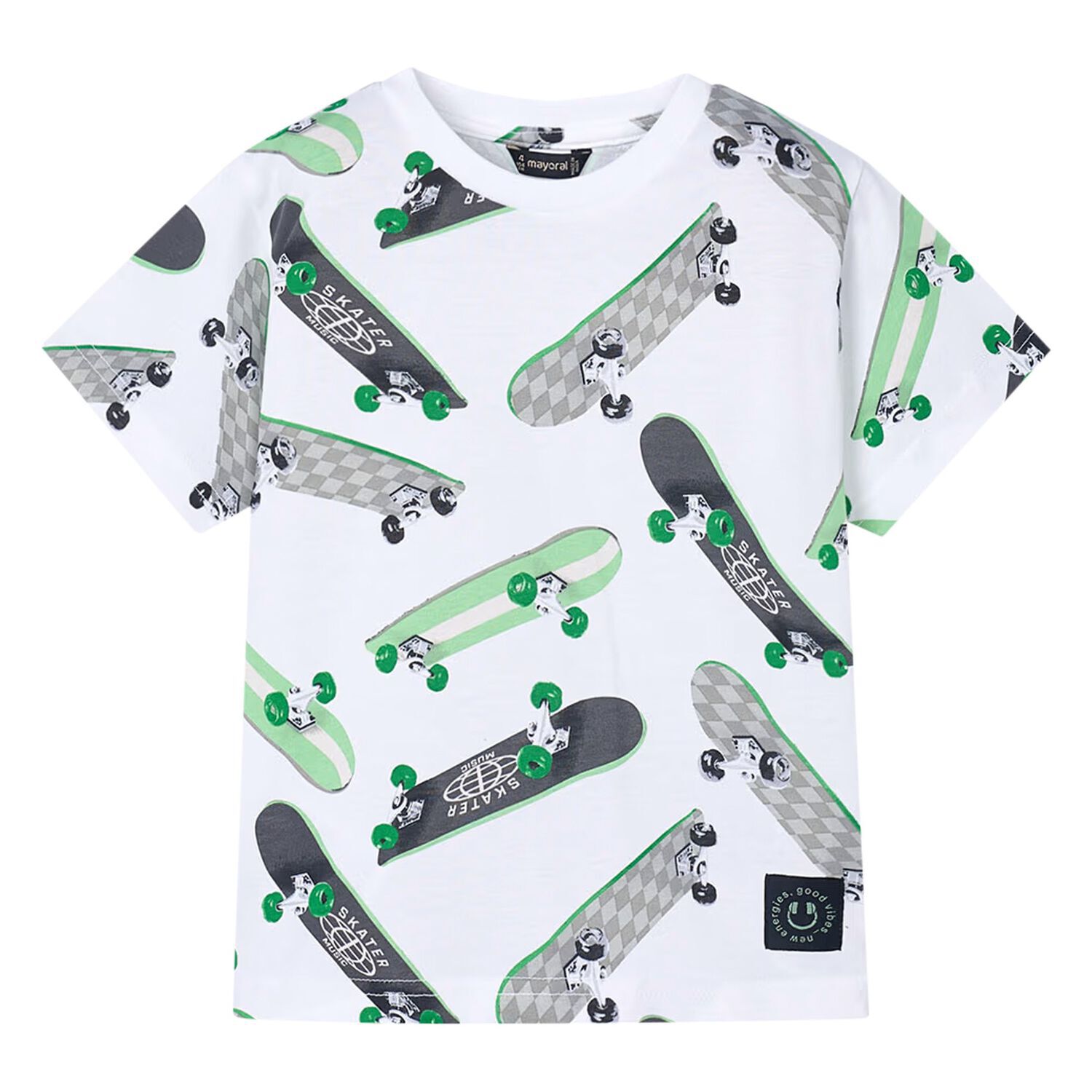 Boys White & Green Skateboards T-Shirt, 2, hi-res image number null