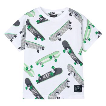 Mayoral Boys White & Green Skateboards T-Shirt, 2 Boys White & Green Skateboards T-Shirt