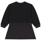 Girls Black Logo Dress, 1, hi-res