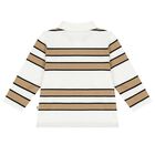Baby Boys White & Beige Logo Striped Polo Shirt, 1, hi-res