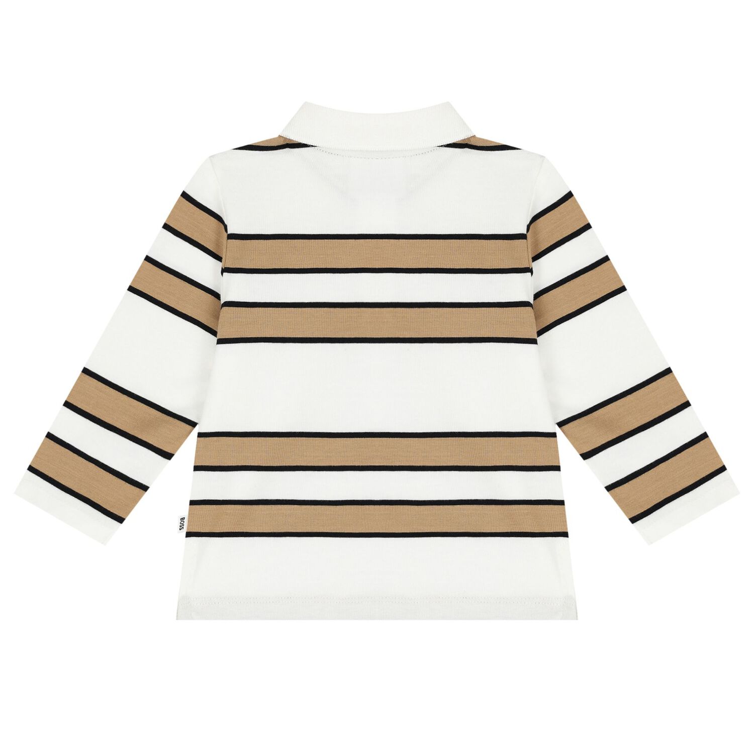Baby Boys White & Beige Logo Striped Polo Shirt, 1, hi-res