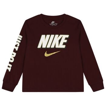 Boys Burgundy Logo Long Sleeve Top