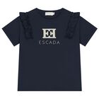Girls Navy Blue Logo Ruffled T-Shirt, 2, hi-res