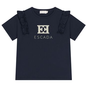 Girls Navy Blue Logo Ruffled T-Shirt