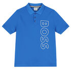 Boys Blue Logo Polo Shirt, 2, hi-res