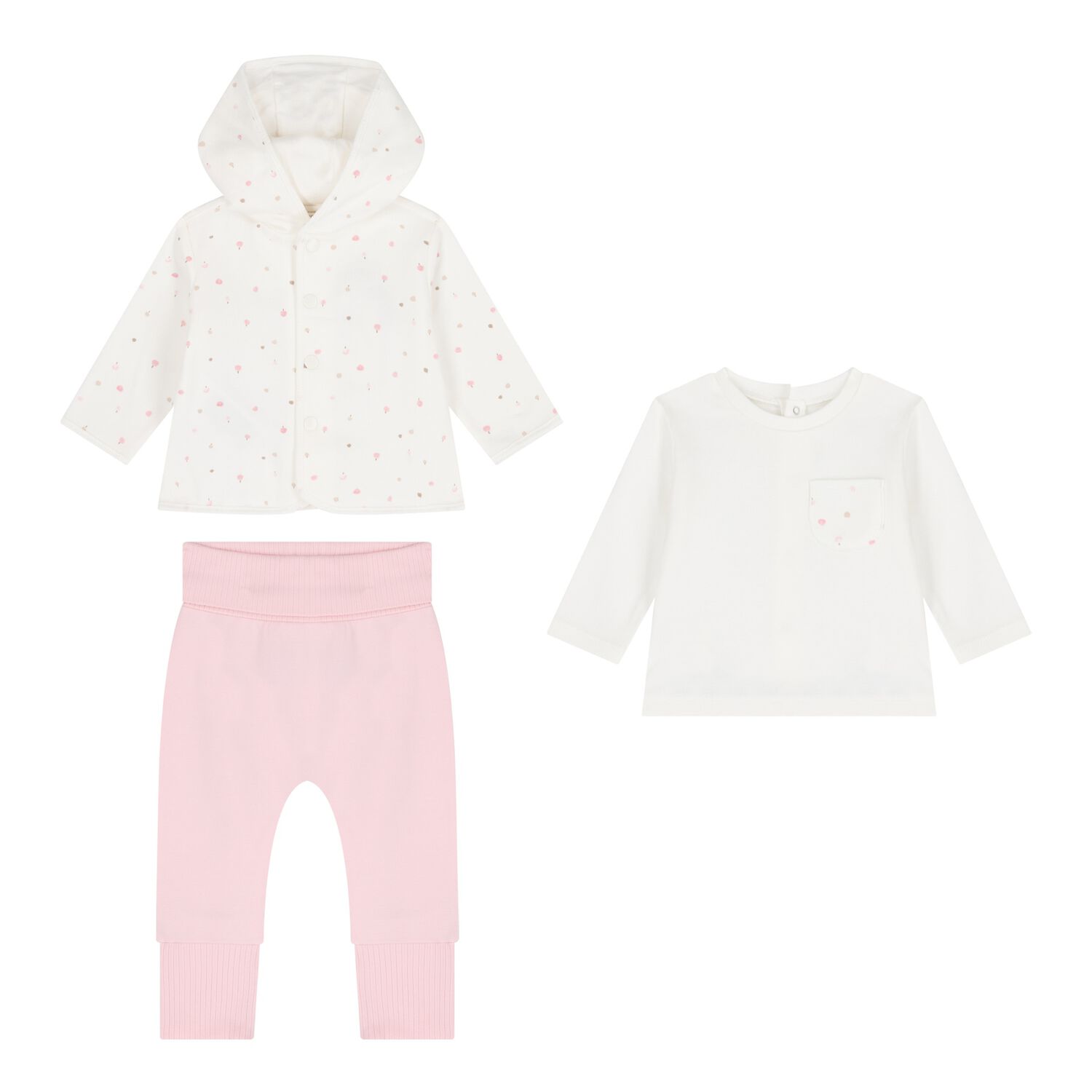 Baby Girls Ivory & Pink 3 Piece Tracksuit, 2, hi-res