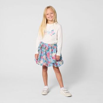 Girls Ivory Floral Logo Long Sleeve Top